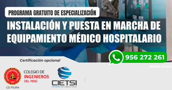  Programa de Especialización gratis "Instalación y puesta en marcha de equipamiento médico hospitalario" 