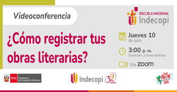  Videoconferencia online gratis "¿Cómo registrar tus obras literarias?" de INDECOPI