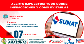Capacitación online gratis "Alerta impuestos: todo sobre infracciones y cómo evitarlas" de la DRTPE Amazonas