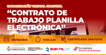  Capacitación online gratis "Contrato de Trabajo y Planilla Electrónica" de la GRTPE Lambayeque