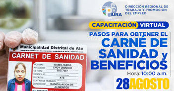 Capacitación online gratis "Pasos para obtener el carnet de Sanidad y beneficios" de la DRTPE Piura