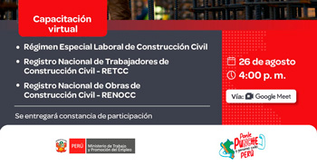 Capacitación online gratis "Régimen Especial Laboral de Construcción Civil, RETCC y RENOCC" del MTPE