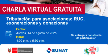 Charla online gratis "Tributación para asociaciones: RUC, exoneraciones y donaciones" de la SUNAT