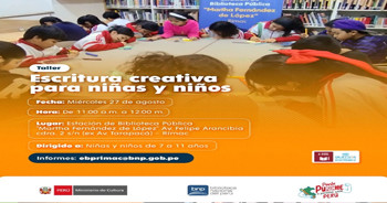 Taller presencial gratis "Escritura creativa para niños y niñas" de la BNP