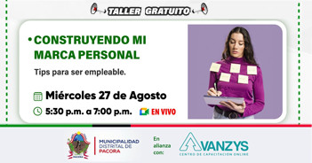 Taller online gratis "Construyendo mi marca personal" de la Municipalidad Distrital de Pacora