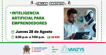 Taller online gratis "Inteligencia artificial para emprendedores" de la Municipalidad Distrital de Pacora