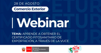 Webinar online "Aprende a obtener el certificado fitosanitario de exportación, a través de la VUCE"