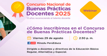  Webinar online "¿Cómo inscribirnos en el Concurso de Buenas Prácticas Docentes?" de MINEDU