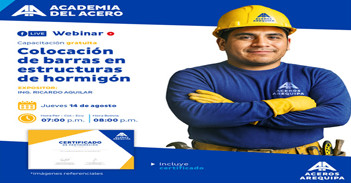 Webinar online gratis "Colocación de barras en estructuras de hormigón" de Aceros Arequipa