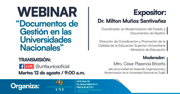 Webinar online  "Documentos de Gestión en las Universidades Nacionales" de la UNT