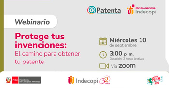 Webinar online gratis "Protege tus invenciones: el camino para obtener tu patente" de INDECOPI