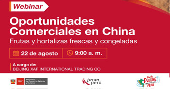 Webinar online "Oportunidades comerciales para frutas y hortalizas frescas y congeladas en China y Hong Kong" 