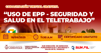  Capacitación online gratis "Uso de EPP - Seguridad y Salud el Teletrabajo" GRTPE Lambayeque