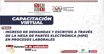 Capacitación online "Ingreso de demandas y escritos a través de la mesa de partes electrónica (MPE)" 