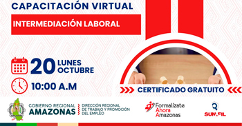  Capacitación online gratis "Intermediación laboral" de DRTPE Amazonas