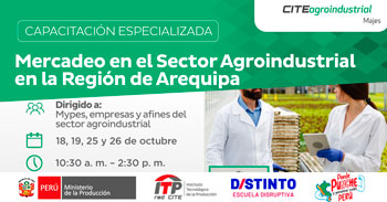  Capacitación online gratis "Mercadeo para el Sector Agroindustrial" del CITE Agroindustrial Majes