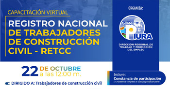  Capacitación online gratis "Registro Nacional de Trabajadores de Construcción Civil - RETCC" de la DRTPE Piura
