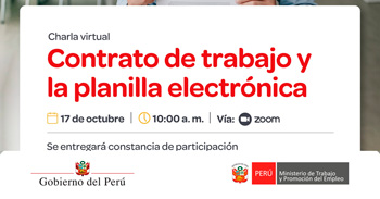 Charla online gratis "Contrato de trabajo y la planilla electrónica" del MTPE