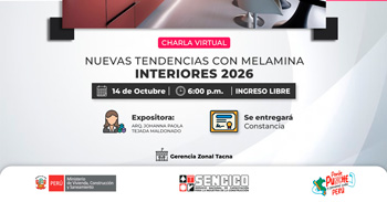 Charla online gratis "Nueva tendencias con melamina en espacios interiores 2026" del SENCICO