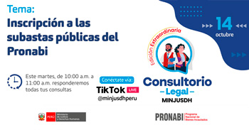 Evento online "Inscripción a las subastas públicas del Pronabi" del MINJUSDH