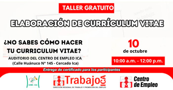  Taller presencial "Elaboración de un Currículum Vitae exitoso" de la DRTPE de Ica